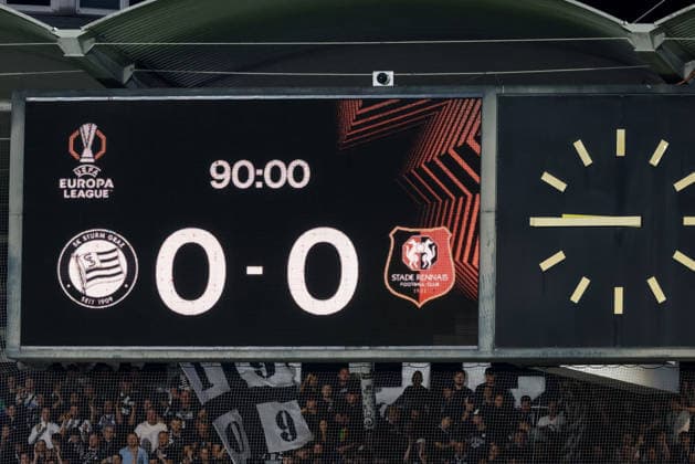 SOCCER - UEFA EL, Sturm vs Rennais GRAZ,AUSTRIA,16.SEP.26 - SOCCER - UEFA Europa League, Sturm Graz vs Stade Rennais FC. Image shows final scoreboard.  GEPAxpictures xJamesxDoak