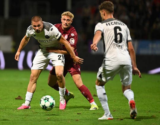 September 16, 2026, xophax, Soccer 3rd Division, Fortuna Cologne vs. SV Wehen Wiesbaden; Marcus Müller (Wehen), Cedric Harenbrock (Fortuna), Gino Fechner (Wehen vs. Cologne)