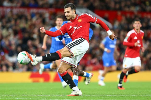 MANCHESTER, ENGLAND, SEPTEMBER 16: Diogo Dalot of Manchester United, ManU clears the ball from the penalty area during a Carabao Cup Third Round match between Manchester United and Brighton & Hove Albion at the Old Trafford on September 16, 2026 in York, England. (Photo by Zach Forster Sports Press Photo) Copyright: xZachxForster SportsxPressxPhotox Sportspressphoto_SPR233147