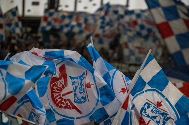 Rostock, Germany, September 16, 2026, 3. Liga 2026–2027, Matchday 6: FC Hansa Rostock vs. VfB Stuttgart II. Pictured: HANSA Kogge fan flag. DFB and DFL regulations prohibit any use of photographs as image sequences and or quasi-video. Copyright: xFotostandx xVoelkerx