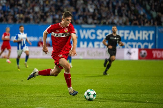 Rostock, Germany, September 16, 2026; 3. Liga 2026–2027, Matchday 6: FC Hansa Rostock vs. VfB Stuttgart II. Pictured: Tim Köhler (Koehler), VfB Stuttgart II. DFB and DFL regulations prohibit any use of photographs as image sequences and or quasi-video. Copyright: xFotostandx xVoelkerx