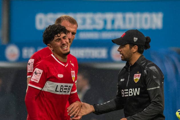 Rostock, Germany, September 16, 2026, 3rd League 2026–2027, Matchday 6: FC Hansa Rostock vs. VfB Stuttgart II. Pictured: Ertugrul Yigit of VfB Stuttgart II with a pained expression. DFB and DFL regulations prohibit any use of photographs as image sequences and or quasi-video. Copyright: xFotostandx xVoelkerx
