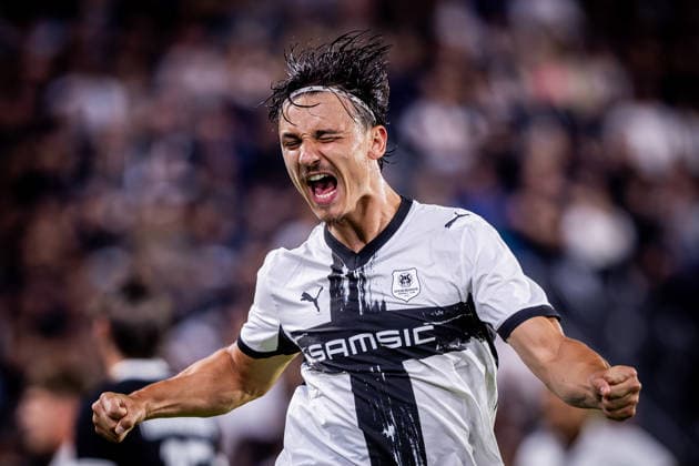 STURM GRAZ - RENNES Esteban Lepaul of Rennes celebrates a VAR disallowed goal during the matchday 1 of UEFA Europa league - league phase football match between SK Sturm Graz and Rennes at the Stadium Graz Liebenau. Graz, Austria, September 16, 2026. Photo by Branislav Racko Copyright: xx 080A2484