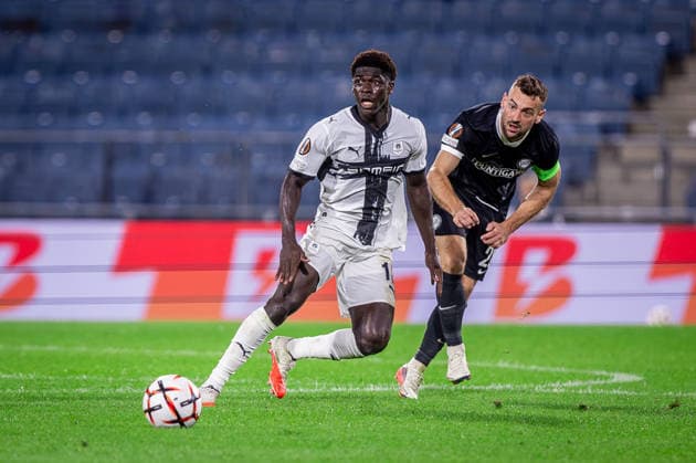 STURM GRAZ - RENNES Jurgen Heil of Sturm and Mahamadou Nagida of Rennes during the matchday 1 of UEFA Europa league - league phase football match between SK Sturm Graz and Rennes at the Stadium Graz Liebenau. Graz, Austria, September 16, 2026. Photo by Branislav Racko Copyright: xx 080A3280