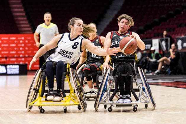 OTTAWA, CANADA - SEPTEMBER 16: Annika Sonnleitner (Germany, 12) controls the ball against Laurie Williams (Great Britain, 8) during the Ottawa IWBF Wheelchair Basketball World Championships match between Great Britain vs. Germany at Arena at TD Place on matchday 8 of the Ottawa IWBF Wheelchair Basketball World Championships on September 16, 2026 in Ottawa, Canada. Canada Copyright: xSteffiexWunderlx