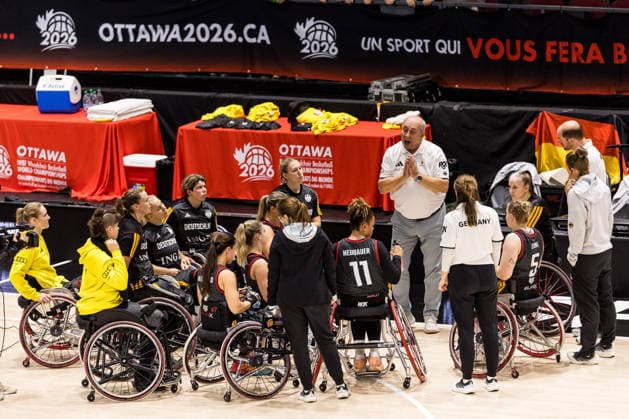 OTTAWA, CANADA - SEPTEMBER 16: Team circle, Josef Jaglowski (Head Coach Germany) coaching during a time out during the Ottawa IWBF Wheelchair Basketball World Championships match between Great Britain vs. Germany at Arena at TD Place on matchday 8 of the Ottawa IWBF Wheelchair Basketball World Championships on September 16, 2026 in Ottawa, Canada. Canada Copyright: xSteffiexWunderlx