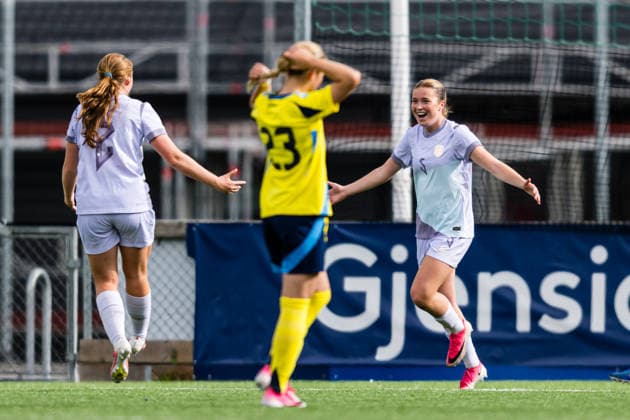 September 17, 2026: Maria Berg Birkeland of Norway celebrates after scoring the 1-0 goal during the Under-15 friendly match between Norway and Sweden on September 17, 2026 in Lorenskog. Photo by Marius Simensen. BILDBYRAN COP 238 bbeng women s soccer football celebration Norway Sweden soccer Sweden friendly match  Copyright: MARIUSxSIMENSEN BB260917BB178