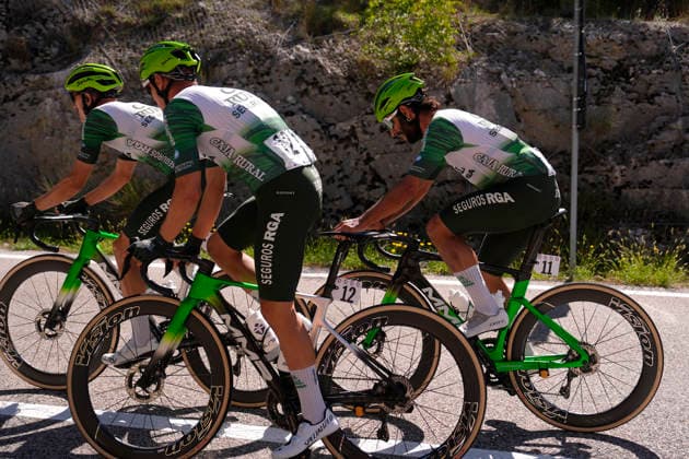 Spain s Fernando Barcelo Aragon of Caja Rural-Seguros RGA . Colombia s Fernando Gaviria Rendon of Caja Rural-Seguros RGA , Spain s Joan Bou Company of Caja Rural-Seguros RGA during the Giro d™Abruzzo, stage 3 from Oricola - Piana del Cavaliere to San Benedetto dei Marsi (159 km) - Abruzzo, Italy - Thursday, September 17, 2026. - cycling.  Copyright: xFabioxFerrari LaPressex