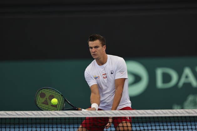Polish Davis Cup Team training prior to the Davis Cup World Group I against Australia at Pat Rafter Arena in Brisbane, Australia - 17 Sept 2026 Karol Drzewiecki seen in action during the Polish Davis Cup Team training at Pat Rafter Arena in preparation for the upcoming Davis Cup World Group I against Australia. Brisbane Australia Copyright: xRichardxHainesx xSOPAxImagesx Richard Haines Poland DC (2)