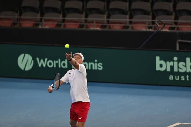 Polish Davis Cup Team training prior to the Davis Cup World Group I against Australia at Pat Rafter Arena in Brisbane, Australia - 17 Sept 2026 Maks Ka?nikowski seen in action during the Polish Davis Cup Team training at Pat Rafter Arena in preparation for the upcoming Davis Cup World Group I against Australia. Brisbane Australia Copyright: xRichardxHainesx xSOPAxImagesx Richard Haines Poland DC (9)
