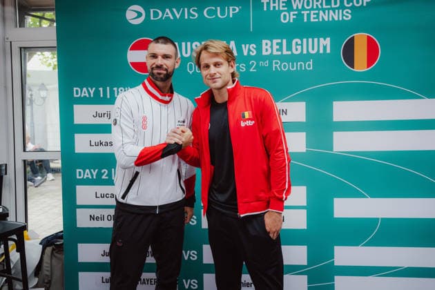 TENNIS - Davis Cup, AUT vs BEL VIENNA,AUSTRIA,17.SEP.26 - TENNIS - ITF Davis Cup, qualification round 2, Austria vs Belgium, preview. Image shows Jurij Rodionov (AUT) and Zizou Bergs (BEL).  GEPAxpictures xAlexanderxSolc