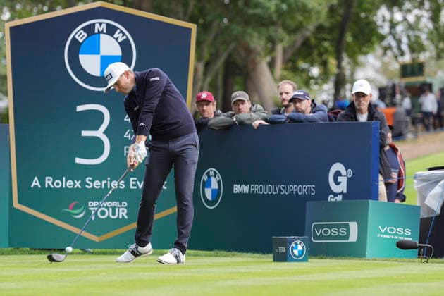 VIRGINIA WATER, ENGLAND - SEPTEMBER 17: Joel Girrbach (SUI) plays from the third tee during Round 1 at the BMW PGA, Golf Herren Championship at Wentworth Golf Club, Virginia Water on September 17, 2026 in Surrey, England The BMW PGA Championship