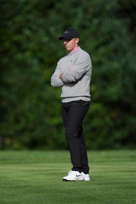 VIRGINIA WATER, ENGLAND - SEPTEMBER 17: Rory McIlroy (IRE) waits to play on the eighteenth fairway during Round 1 at the BMW PGA, Golf Herren Championship at Wentworth Golf Club, Virginia Water on September 17, 2026 in Surrey, England The BMW PGA Championship