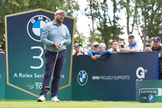VIRGINIA WATER, ENGLAND - SEPTEMBER 17: Shane Lowry (IRE) shouts fore after an errant tee shot on the third tee during Round 1 at the BMW PGA, Golf Herren Championship at Wentworth Golf Club, Virginia Water on September 17, 2026 in Surrey, England The BMW PGA Championship
