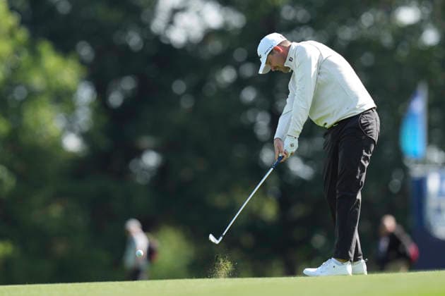 VIRGINIA WATER, ENGLAND - SEPTEMBER 17: Bernd Wiesberger (AUT) plays from the first fairway during Round 1 at the BMW PGA, Golf Herren Championship at Wentworth Golf Club, Virginia Water on September 17, 2026 in Surrey, England The BMW PGA Championship