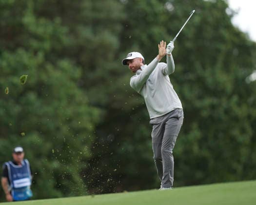 VIRGINIA WATER, ENGLAND - SEPTEMBER 17: Daniel Gavins (ENG) plays from the first fairway during Round 1 at the BMW PGA, Golf Herren Championship at Wentworth Golf Club, Virginia Water on September 17, 2026 in Surrey, England The BMW PGA Championship