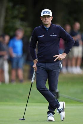 VIRGINIA WATER, ENGLAND - SEPTEMBER 17: Joel Girrbach (SUI) waits to putt on the first green during Round 1 at the BMW PGA, Golf Herren Championship at Wentworth Golf Club, Virginia Water on September 17, 2026 in Surrey, England The BMW PGA Championship