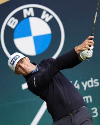 VIRGINIA WATER, ENGLAND - SEPTEMBER 17: Joel Girrbach (SUI) plays from the 2nd tee during Round 1 at the BMW PGA, Golf Herren Championship at Wentworth Golf Club, Virginia Water on September 17, 2026 in Surrey, England The BMW PGA Championship