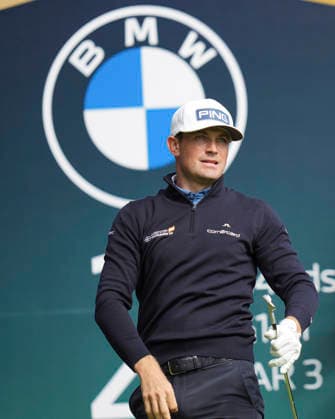 VIRGINIA WATER, ENGLAND - SEPTEMBER 17: Joel Girrbach (SUI) plays from the 2nd tee during Round 1 at the BMW PGA, Golf Herren Championship at Wentworth Golf Club, Virginia Water on September 17, 2026 in Surrey, England The BMW PGA Championship