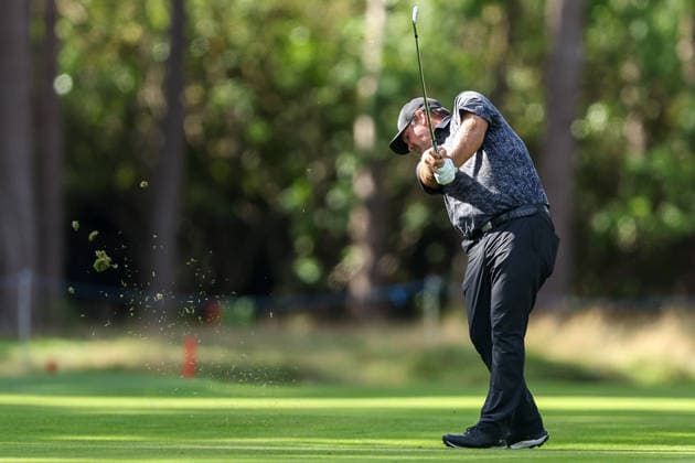 RECORD DATE NOT STATED 16th September 2026; Wentworth Golf Club, Virginia Water, Surrey, England; DP World Tour Golf, BMW PGA, Golf Herren Championship, Pro Am; Patrick Reed of USA plays a shot at the 16th hole HenningxVonxJagow