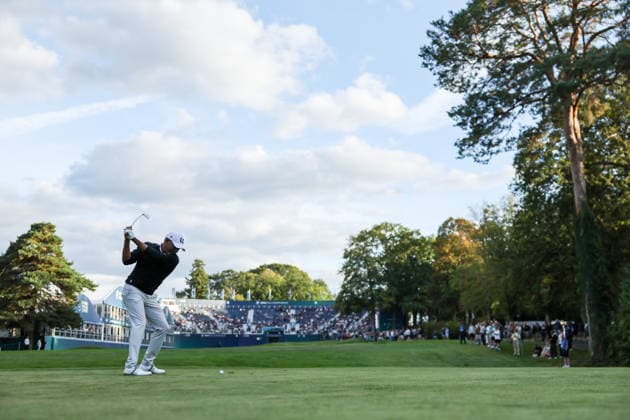 RECORD DATE NOT STATED 16th September 2026; Wentworth Golf Club, Virginia Water, Surrey, England; DP World Tour Golf, BMW PGA, Golf Herren Championship, Pro Am; Brian Lara, Cricket legend plays a shot at the 18th hole HenningxVonxJagow