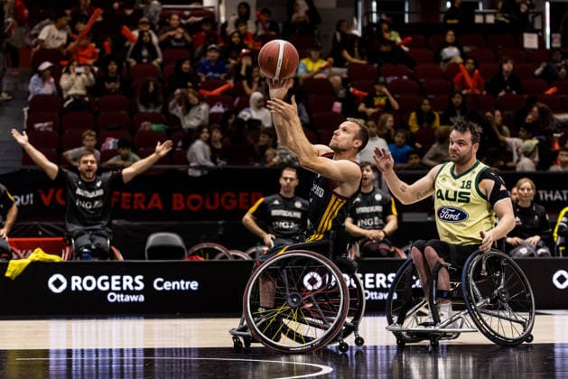 OTTAWA, CANADA - SEPTEMBER 17: Thomas Boehme (Böhme, Germany, 13) controls the ball against Philip Evans (Australia, 18) during the Ottawa IWBF Wheelchair Basketball World Championships semi final match between Australia vs. Germany at Arena at TD Place on matchday 9 of the Ottawa IWBF Wheelchair Basketball World Championships on September 17, 2026 in Ottawa, Canada. Canada Copyright: xSteffiexWunderlx