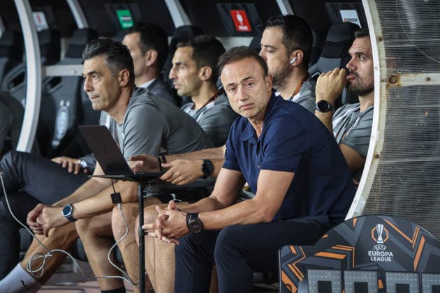UEFA Europa League - OFI Crete FC vs TSG 1899 Hoffenheim -Christos Kontis coach of OFI Crete FC react during the UEFA Europa League Phase matchday 1 soccer match between OFI Crete FC and TSG 1899 Hoffenheim at the Georgios Pankritio Stadium, in Heraklion, Greece, 17 September 2026. IMAGO ONE INCH PRODUCTIONS PIRAEUS GREECE Copyright: xONExINCHxPRODUCTIONSx 7090061
