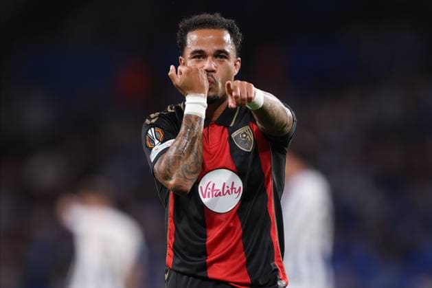Fußball, EL, Real Sociedad San Sebastian - AFC Bournemouth #2 Justin Kluivert of Bournemouth celebrates scoring a goal to make the score 1-0. Real Sociedad v AFC Bournemouth, UEFA Europa League, Football, Reale Arena, San Sebastian, Spain - 17 Sep 2026San Sebastian Reale Arena Australia  Copyright: xRaddadxJebarah Shutterstockx 17155987ae