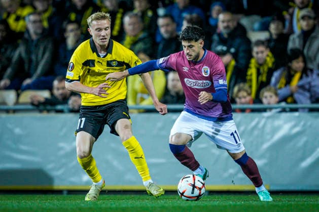 2026–2027 UEFA Europa League: Lillestrøm SC vs. SCU Torreense, Lillestrøm, September 17, 2026. Lillestrøm’s Frederik Elkaer and SCU Torreense’s Manuel Pozo Guerrero during the UEFA Europa League soccer match between Lillestrøm and SCU Torreense at Arasen Photo: Stian Lysberg Solum, NTB, Lillestrøm, Norway. EDITORIAL USE ONLY. RESTRICTED USE FOR BETTING COMPANIES  Copyright: xStianxLysbergxSolumx xNTBx