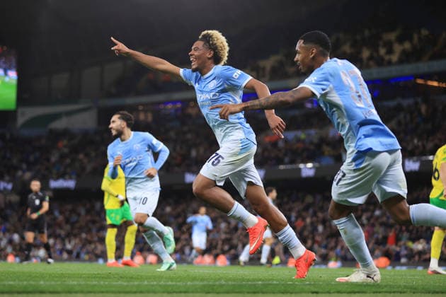 Fußball: Carabao Cup, 3. Runde – Manchester City gegen Norwich City, 17. September 2026 Carabao Cup, 3. Runde – Manchester City gegen Norwich City Floyd Samba von Manchester City jubelt nach seinem ersten Tor. Foto: Simon Stacpoole Offside, Manchester, Großbritannien  Copyright: xSimonxStacpoolexOffside