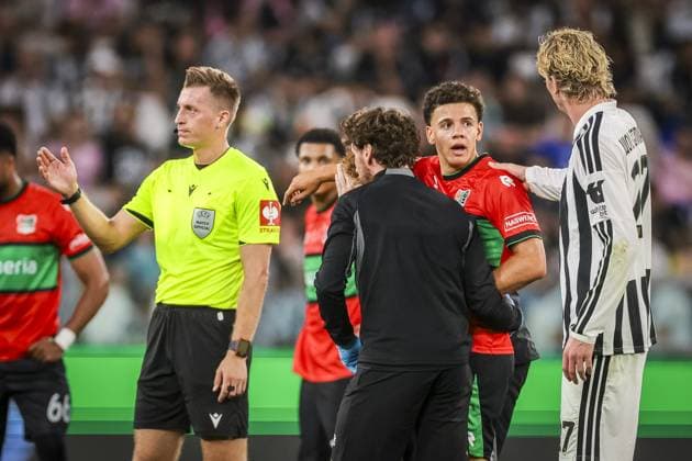 TURIN , 17-09-2026 , Allianz Stadium , season 2026 2027 , Europa League phase , match between Juventus and NEC Nijmegen , picture shows NEC player Clement Bischoff has a injury Juventus - NEC  x207187104x Copyright:
