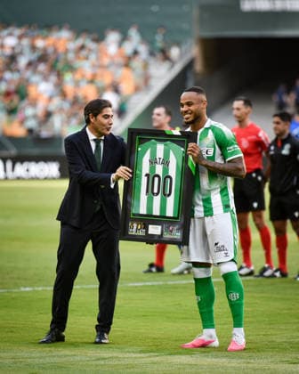 ESP LaLiga EA Sports Real Betis vs. Getafe CF: Natan Bernardo De Souza celebrates his 100th game with Real Betis during the LaLiga EA Sports match between Real Betis and Getafe CF, played at La Cartuja Stadium in Seville on September 17, 2026, in Spain. Spanish Soccer Copyright: xAgenciaxLOFx