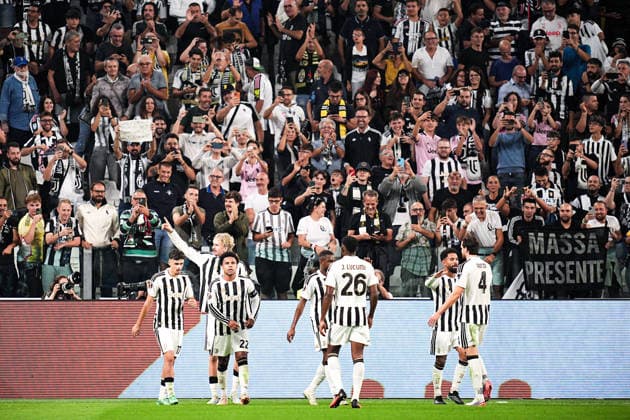 Juventus s Nick Woltemade celebrates after scoring goal for his team during the Uefa Europa League soccer match, between Juventus and NEC at the Allianz Stadium in Turin, north west Italy - Thursday, September 17, 2026. - Soccer  Copyright: xMarcoxAlpozzi LaPressex