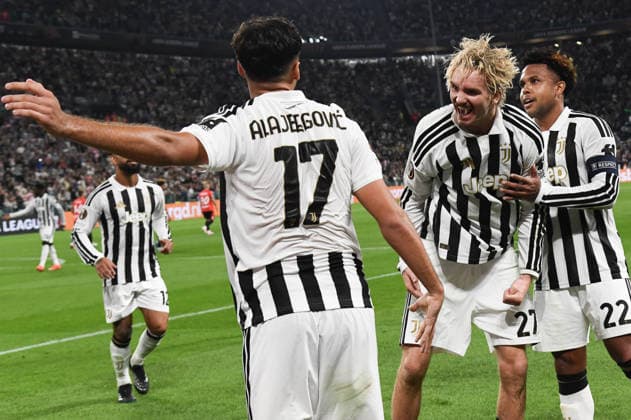 Juventus v NEC Nijmegen - UEFA Europa League TURIN, ITALY - SEPTEMBER 17: Nick Woltemade (27) of Juventus celebrates with teammates after scoring a penalty during the UEFA Europa League football match between Juventus and NEC Nijmegen at Juventus Stadium in Turin, Italy, on September 17, 2026. Isabella Bonotto Anadolu Turin Italy. Editorial use only. Please get in touch for any other usage.  Copyright: x2026xAnadoluxIsabellaxBonottox