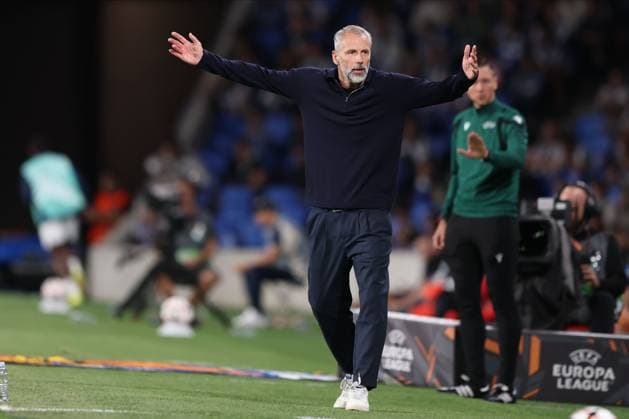 Bournemouth manager Marco Rose shows a look of frustration. Real Sociedad v AFC Bournemouth, UEFA Europa League, Football, Reale Arena, San Sebastian, Spain - 17 Sep 2026San Sebastian Reale Arena Australia  Copyright: xRaddadxJebarah Shutterstockx 17155987cj