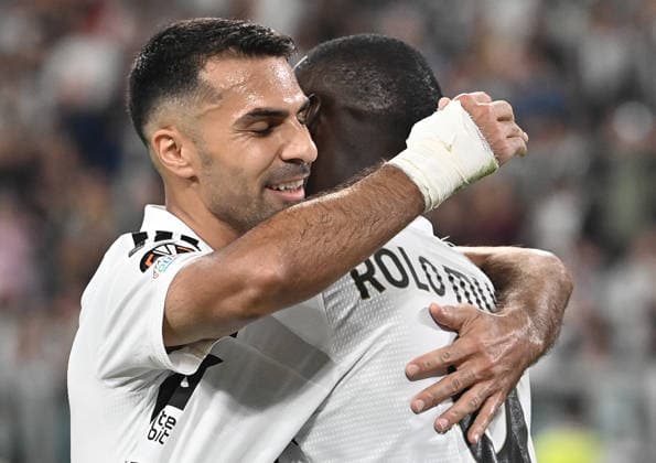 Juventus v NEC Nijmegen - UEFA Europa League TURIN, ITALY - SEPTEMBER 17: Juventus s Zeki Celik (L) celebrates after scores his team s fourth goal with Juventus s Randal Kolo Muani during the UEFA Europa League phase football match between Juventus and NEC Nijmegen at the Juventus Stadium in Turin, Italy, on September 17, 2026. Isabella Bonotto Anadolu Turin Italy. Editorial use only. Please get in touch for any other usage.  Copyright: x2026xAnadoluxIsabellaxBonottox