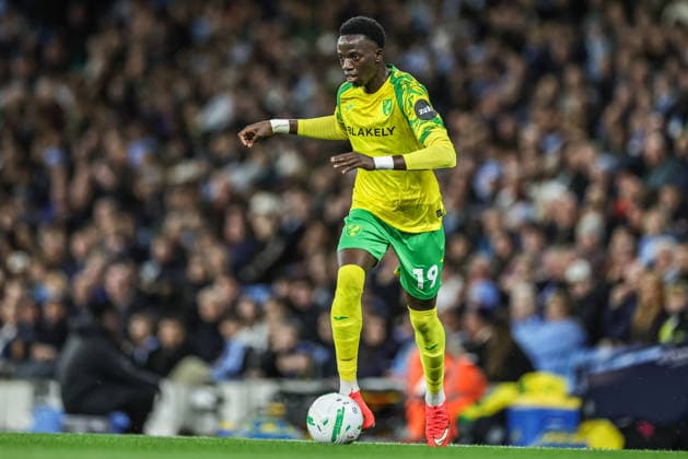 Manchester City v Norwich City - Carabao Cup Third Round Papa Amadou Diallo of Norwich City breaks with the ball during the Carabao Cup round 3 match between Manchester City and Norwich City at Etihad Stadium in Manchester, United Kingdom, on September 17, 2026. Manchester Greater Manchester United, ManU Kingdom  Copyright: xNewsxImagesx originalFilename:cosgrove-carabaoc260917_npDiR.jpg