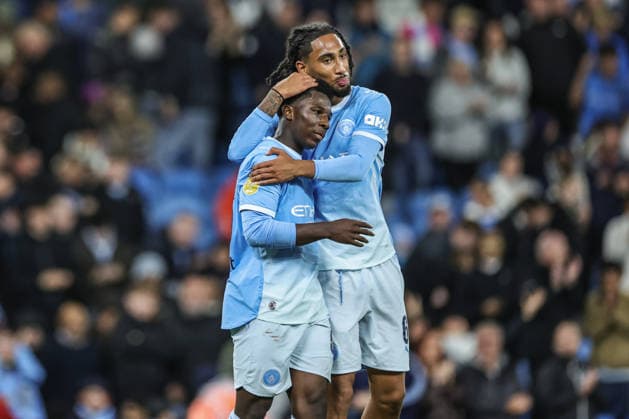 Manchester City v Norwich City - Carabao Cup Third Round Ryan McAidoo of Manchester City celebrates his goal to make it 5-0 during the Carabao Cup round 3 match Manchester City vs Norwich City at Etihad Stadium, Manchester, United Kingdom, on September 17, 2026. Manchester Greater Manchester United, ManU Kingdom  Copyright: xNewsxImagesx originalFilename:cosgrove-carabaoc260917_npnzK.jpg