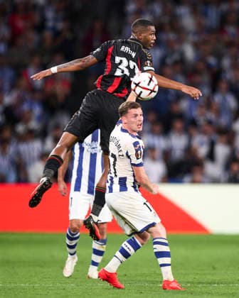 Real Sociedad de Futbol v AFC Bournemouth - UEFA Europa League 2026 27 League Phase MD1 Rayan Vitor of AFC Bournemouth duels for the ball with Sergio Gomez of Real Sociedad during the UEFA Europa League 2026 27 Phase MD1 match between Real Sociedad and AFC Bournemouth at Estadio Anoeta in San Sebastian, Spain, on September 17, 2026. San Sebastian Spain  Copyright: xCesarxOrtizxGonzalezx originalFilename:ortizgonzalez-realsoci260917_npEv8.jpg