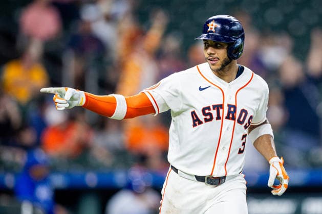 September 17, 2026, Houston, Texas, USA: Houston Astros shortstop JEREMY PENA (3) points to his dugout after hitting a home run during the first inning against the Kansas City Royals at Daikin Park. Houston USA - ZUMAh306 20260917_zsp_h306_006 Copyright: xOscarxHerrerax