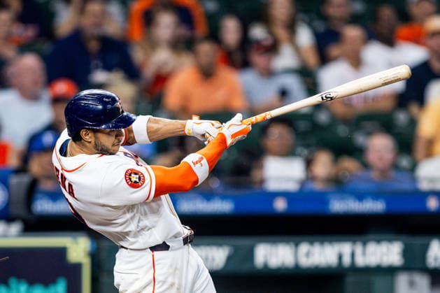 September 17, 2026, Houston, Texas, USA: Houston Astros shortstop JEREMY PENA (3) hits a home run during the first inning against the Kansas City Royals at Daikin Park. MLB, Baseball Herren, USA 2026: Houston Astros Vs. Kansas City Royals  - ZUMAh306 20260917_zsp_h306_001 Copyright: xOscarxHerrerax