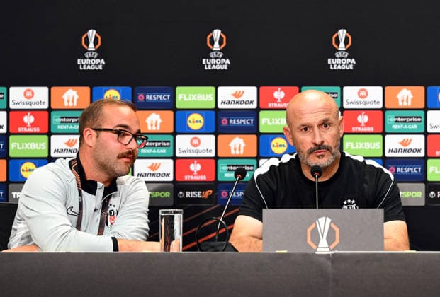 Besiktas v Olympique Marseille - UEFA Europa League ISTANBUL, TURKIYE - SEPTEMBER 18: Head coach of Besiktas, Vincenzo Italiano (R) speaks to press after the UEFA Europa League Week 1 match between Besiktas and Olympique Marseille at Tupras Stadium in Istanbul, Turkiye, on September 18, 2026. Esra Bilgin Anadolu Istanbul Turkey. Editorial use only. Please get in touch for any other usage.  Copyright: x2026xAnadoluxEsraxBilginx