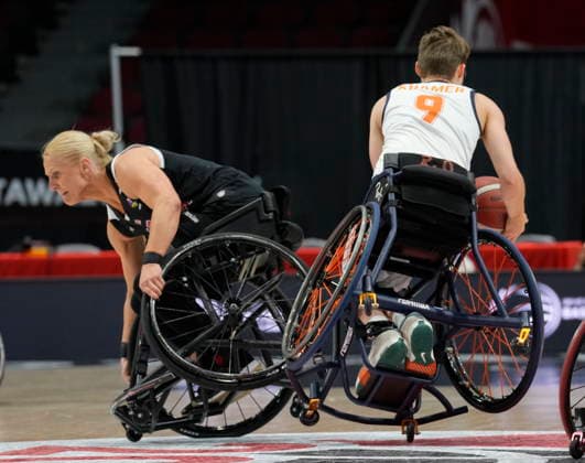 September 17, 2026, Ottawa, On, Canada: Nertherlands Bo Kramer (9) collides with Team Canada s Kady Dandeneau (13)..during first half IWBF Wheelchair Basketball World Championships semifinal action in Ottawa, Thursday, Sept. 17, 2026. Canada News - September 17, 2026  - ZUMAc35_ 20260917_zaf_c35_136 Copyright: xAdrianxWyldx