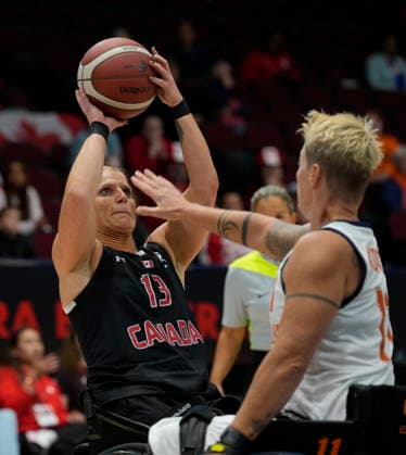 September 17, 2026, Ottawa, On, Canada: Team Canada s Kady Dandeneau attempts a shot under pressure from Nertherlands Cher Korver during first half IWBF Wheelchair Basketball World Championships semifinal action in Ottawa, Thursday, Sept. 17, 2026. Canada News - September 17, 2026  - ZUMAc35_ 20260917_zaf_c35_135 Copyright: xAdrianxWyldx