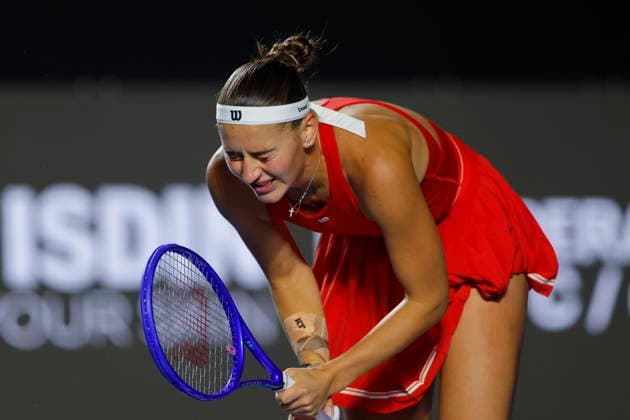 Guadalajara Open tennis tournament Marta Kostyuk of Ukraine reacts to Liudmila Samsonova of Russia in a quarterfinal quarterfinal match at the Guadalajara Open WTA, Tennis Damen 500 in Guadalajara, Mexico, 17 September 2026. GUADALAJARA Mexico  Copyright: xFRANCISCOxGUASCOx