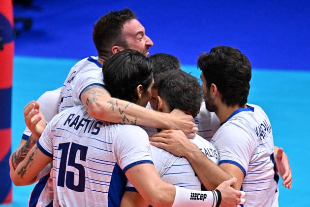 VOLLEYBALL - CEV Eurovolley Men - Slovakia vs. Greece Photo by IPA ABACAPRESS.COM88642394 - Greek players Modena Italy  Copyright: xIPAxSport ABACAx