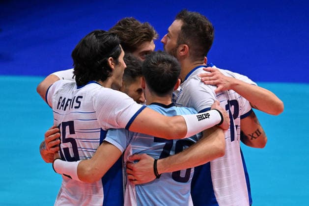 VOLLEYBALL - CEV Eurovolley Men - Slovakia vs. Greece Photo by IPA ABACAPRESS.COM88642403 - Greek players Modena Italy  Copyright: xIPAxSport ABACAx