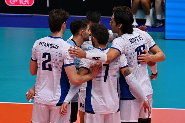 VOLLEYBALL - CEV Eurovolley Men - Slovakia vs. Greece Photo by IPA ABACAPRESS.COM88642399 - Greek players Modena Italy  Copyright: xIPAxSport ABACAx