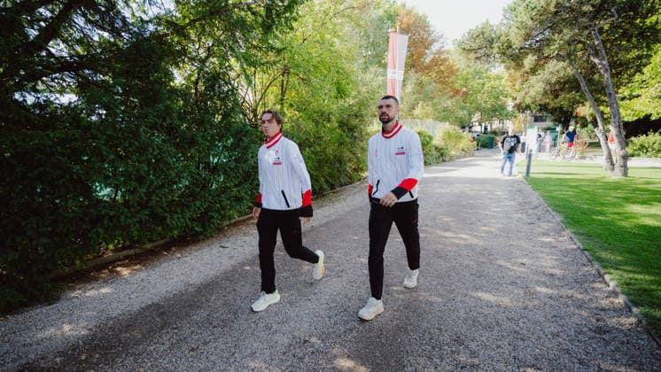 TENNIS - Davis Cup, AUT vs BEL VIENNA,AUSTRIA,18.SEP.26 - TENNIS - ITF Davis Cup, qualification round 2, Austria vs Belgium. Image shows Lukas Neumayer and Jurij Rodionov (AUT).  GEPAxpictures xAlexanderxSolc