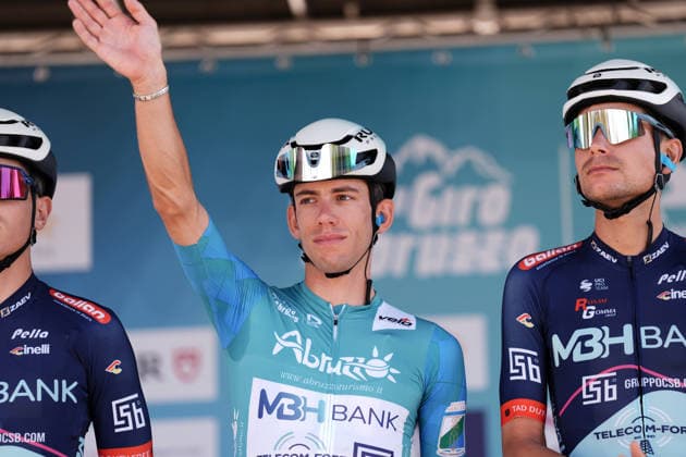 Italy s Alessandro Fancellu of MBH Bank CSB Telecom Fort biancoverdeblu jersey during the Giro d™Abruzzo, stage 4 from Silvi to Controguerra (182 km) - Abruzzo, Italy - Friday, September 18, 2026. - cycling.  Copyright: xMassimoxPaolone LaPressex
